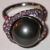 Ring, white gold 750°, pearl 13,6 mm, diamonds, black diamonds, rose sapphires. Price $7550